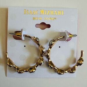 NWT Isaac Mizrahi Gold Hoop Earrings with Faux Pearls & Rhinestones ✨